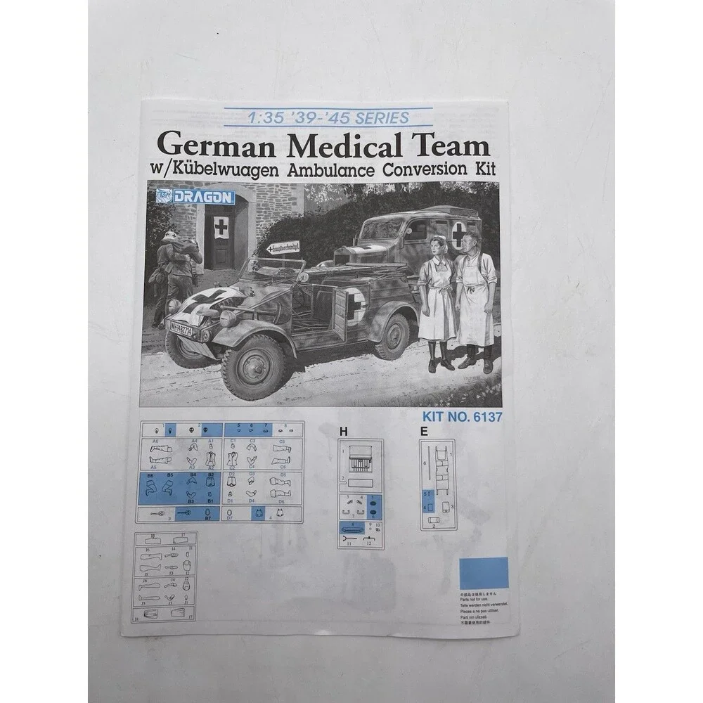 Dragon 1/35 Scale German Medical Team w/ Kubelwagen Ambulance Model Kit #6137